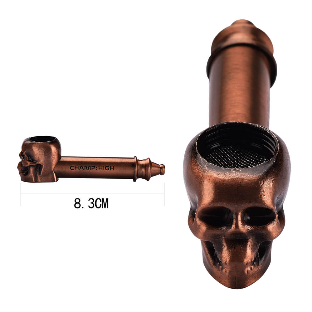 Champ High Metal Skull Pipe Gold + Bronze (12pcs/display)