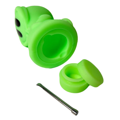 Green Death Silicone Pipe with Metal Spoon and Dab Container 11cm