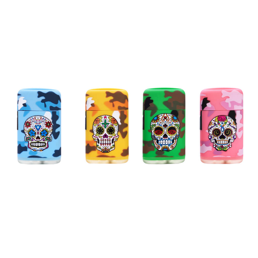 Prof Single Blueflame Camouflage Skull Lighters (20pcs/display)