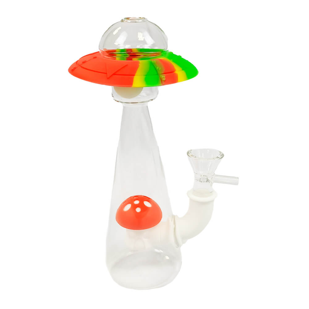 Mushroom Spaceship Glass-Silicone Bong Glow in the Dark 18cm
