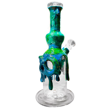 Handmade Skull Glass Clay Bong Blue 22cm
